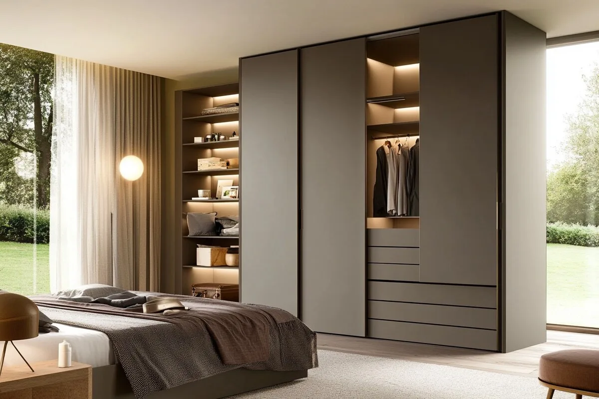 Corner wardrobe L-shaped design for small rooms