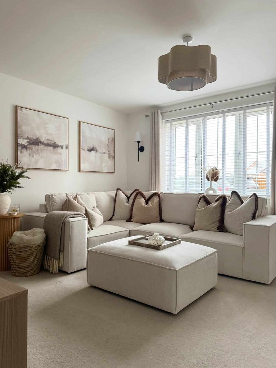 Contemporary neutral living room interior design Chennai