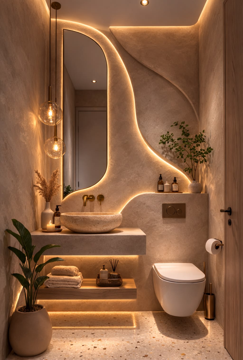 Organic Arch Bathroom with LED — interior design idea, Homeli Chennai