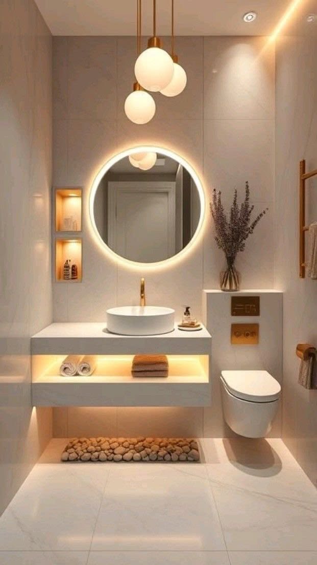 White Bathroom with Globe Lights — interior design idea, Homeli Chennai