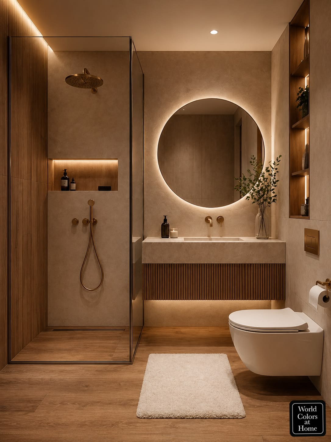Round-Mirror Bathroom with Glass Shower — interior design idea, Homeli Chennai