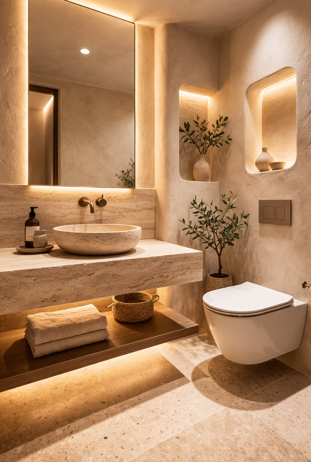 Warm Travertine-Look Bathroom — interior design idea, Homeli Chennai