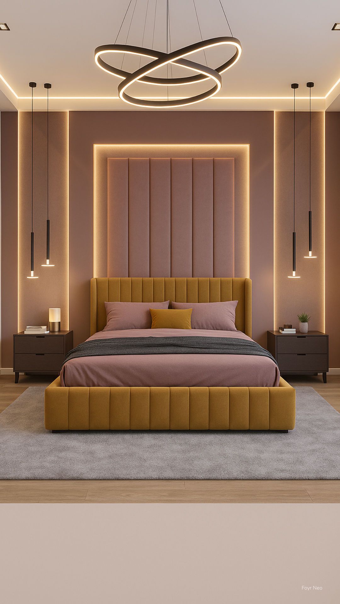 Luxe Dark-Pink Master Bedroom — interior design idea, Homeli Chennai