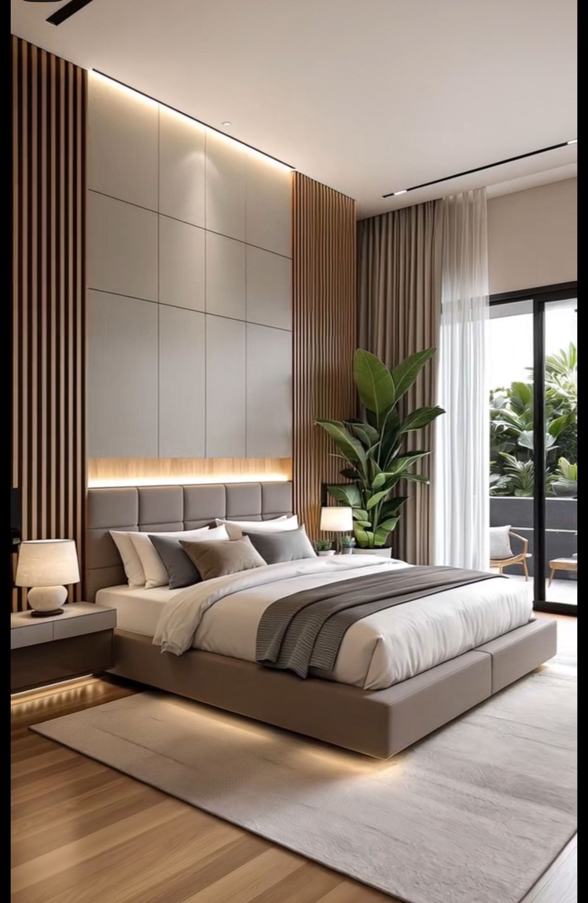 Grey Wood-Slat Contemporary Bedroom — interior design idea, Homeli Chennai