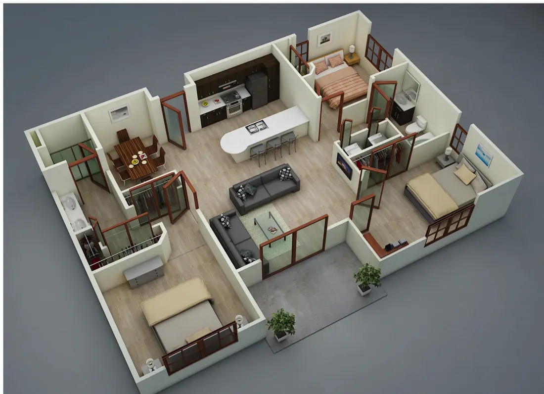 Compact 2 BHK 3D — Chennai house plan by Homeli Architects