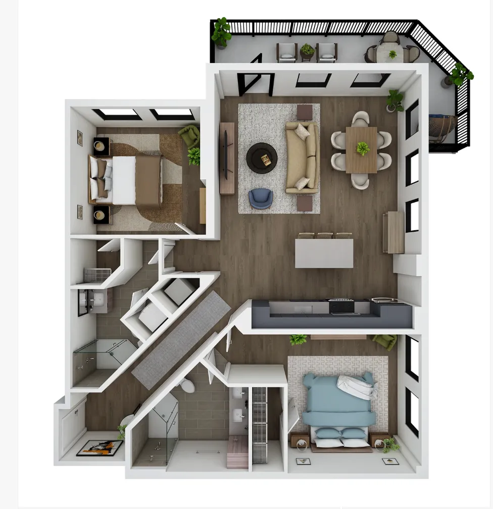 2 BHK 3D plan — Chennai house plan by Homeli Architects