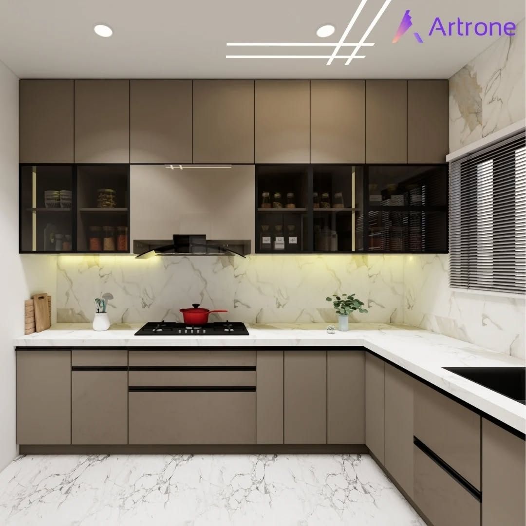 L-Shaped Dark Grey Modular Kitchen — interior design idea, Homeli Chennai