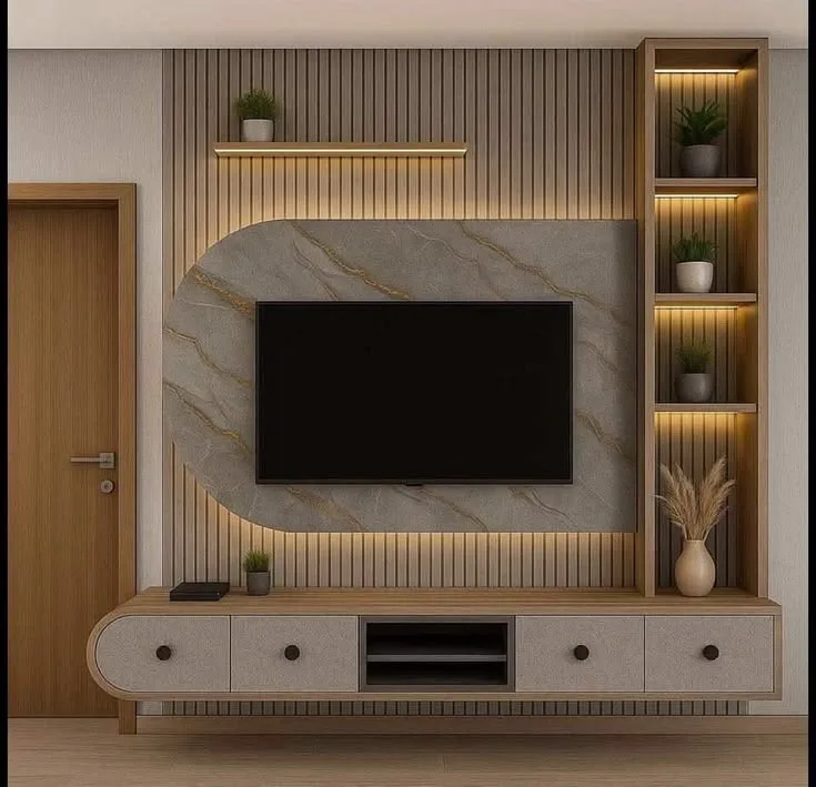 Living room TV unit design by Homeli