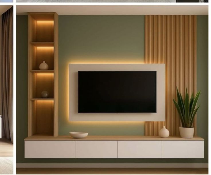Sage TV Unit with LED Display Shelves — interior design idea, Homeli Chennai