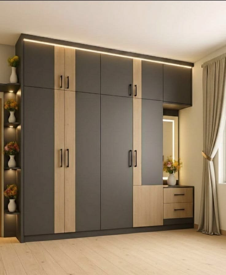 Dark Grey Wardrobe with Dressing Unit — interior design idea, Homeli Chennai