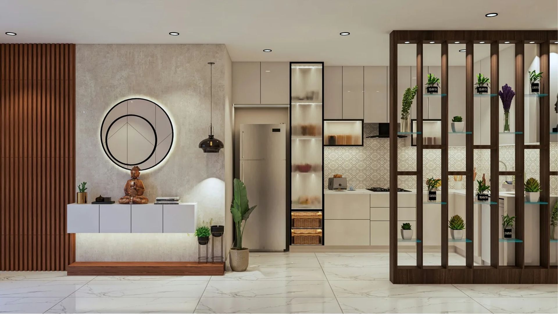 Contemporary Living Room with Feature Wall — interior design idea, Homeli Chennai
