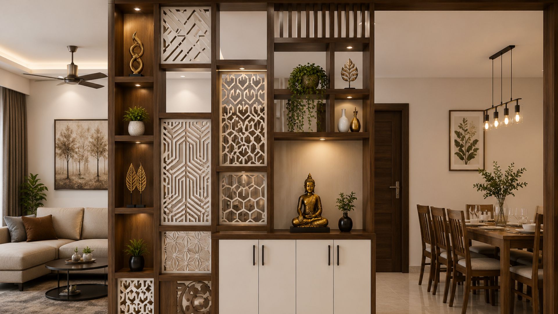 Warm Neutral Living Room Layout — interior design idea, Homeli Chennai