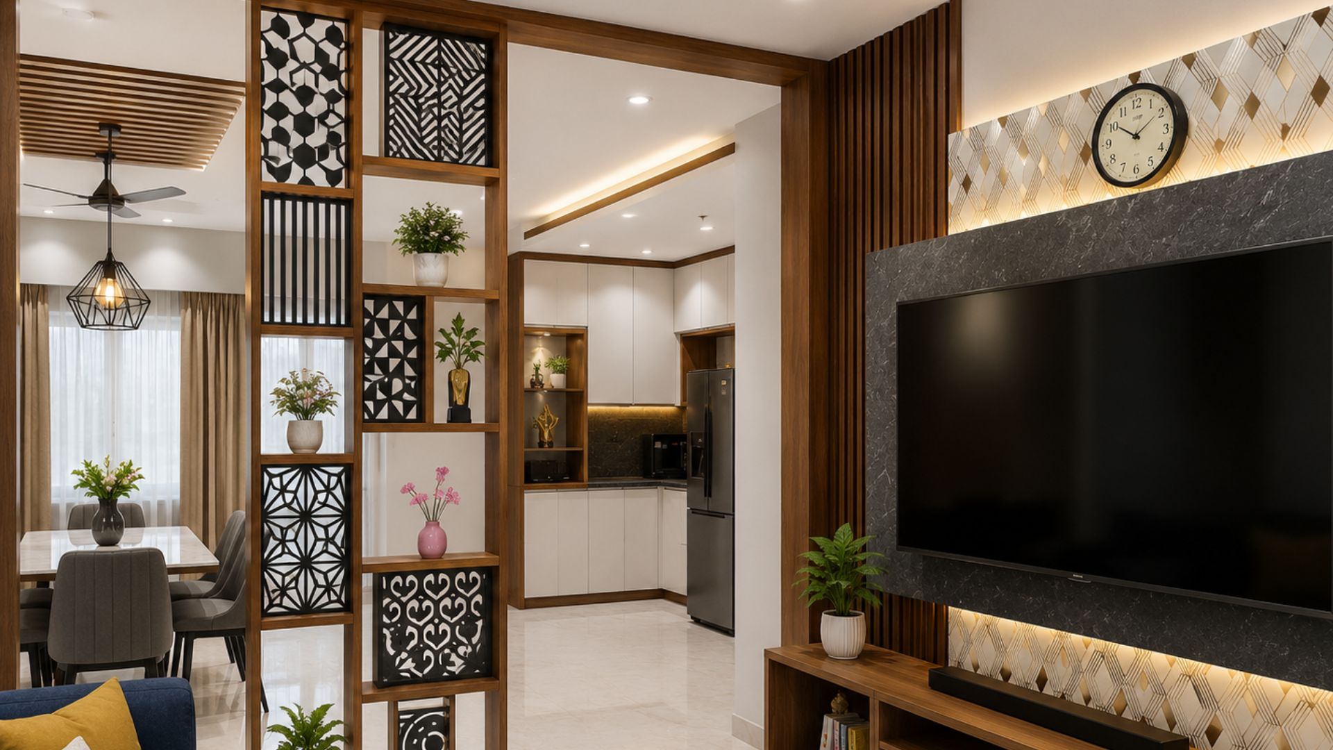 Open Living Room with TV Console — interior design idea, Homeli Chennai
