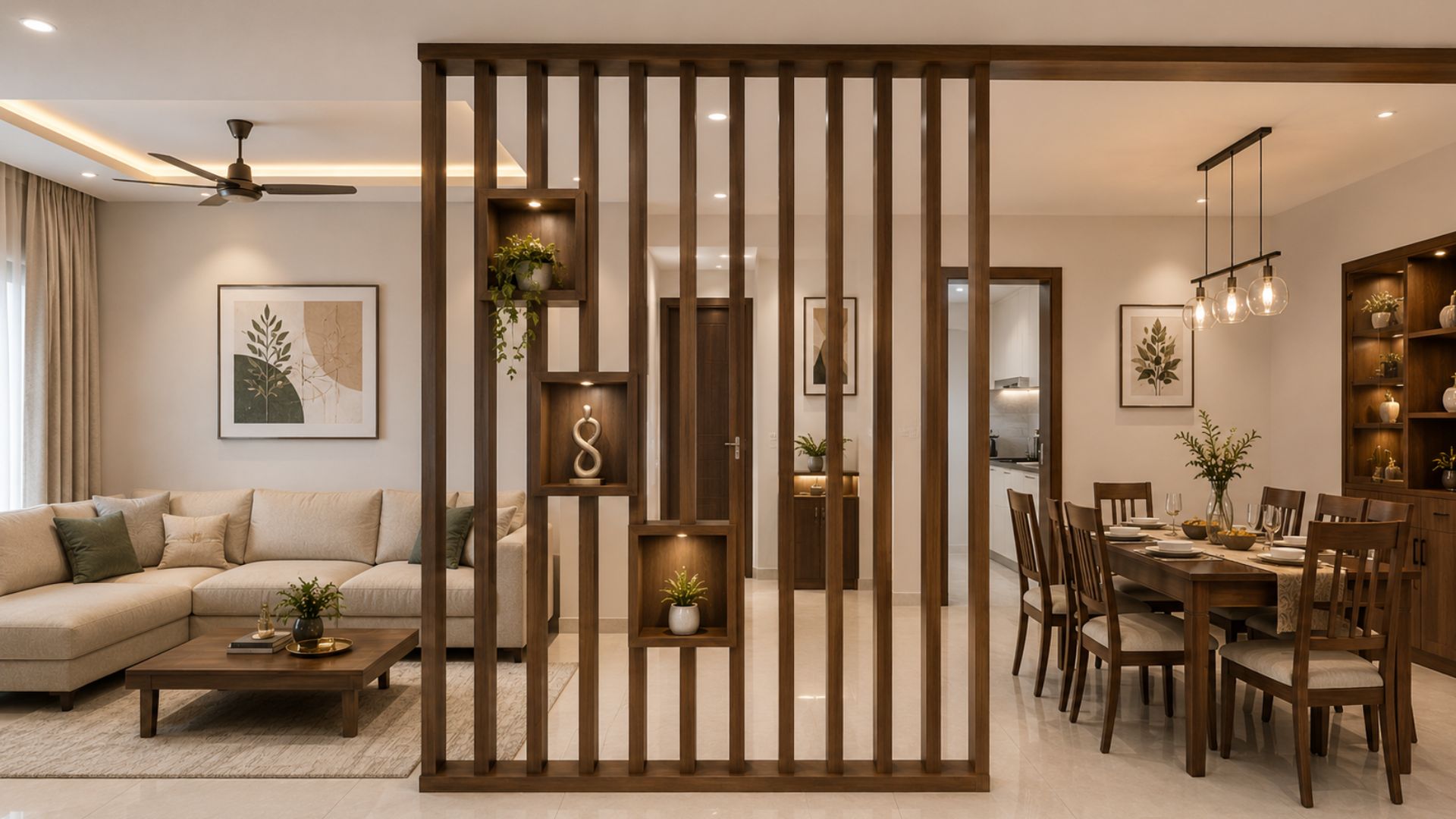 Contemporary Living Room with Feature Wall — interior design idea, Homeli Chennai