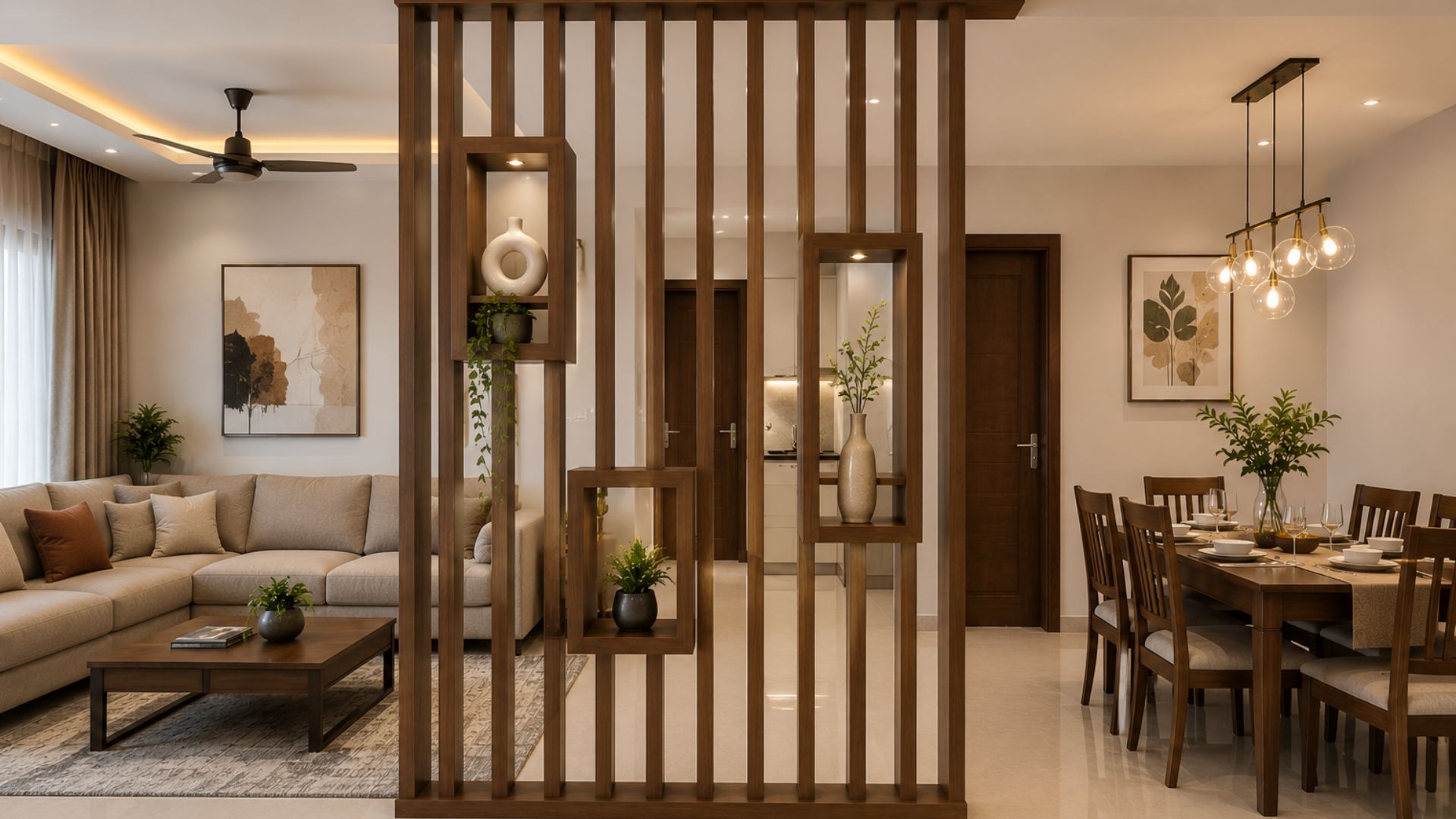Warm Neutral Living Room Layout — interior design idea, Homeli Chennai