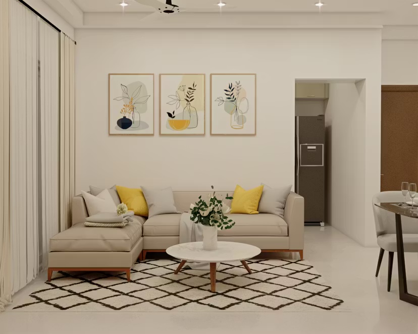 Warm Neutral Living Room Layout — interior design idea, Homeli Chennai